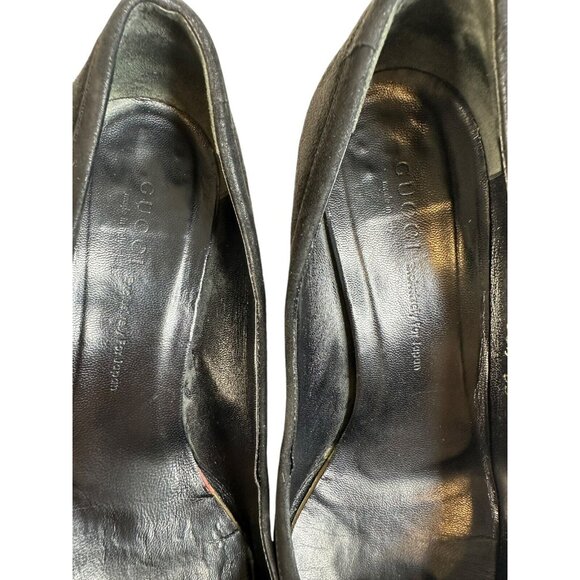 GUCCI Pump Kitten Heels Suede Leather US 6 EU 36.5 Black Pointed Toe Bow Logo - Picture 10 of 15